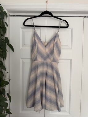 Altar'd State Beige and Light Blue Striped Spaghetti Strap Mini Dress